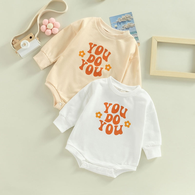 Adorable Autumn Newborn Baby Girls Rompers with Cartoon Letter and Flower Print