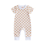 Infant Baby Checkerboard Plaid Printed Romper Jumpsuits - Babbez
