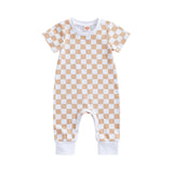Infant Baby Checkerboard Plaid Printed Romper Jumpsuits - Babbez