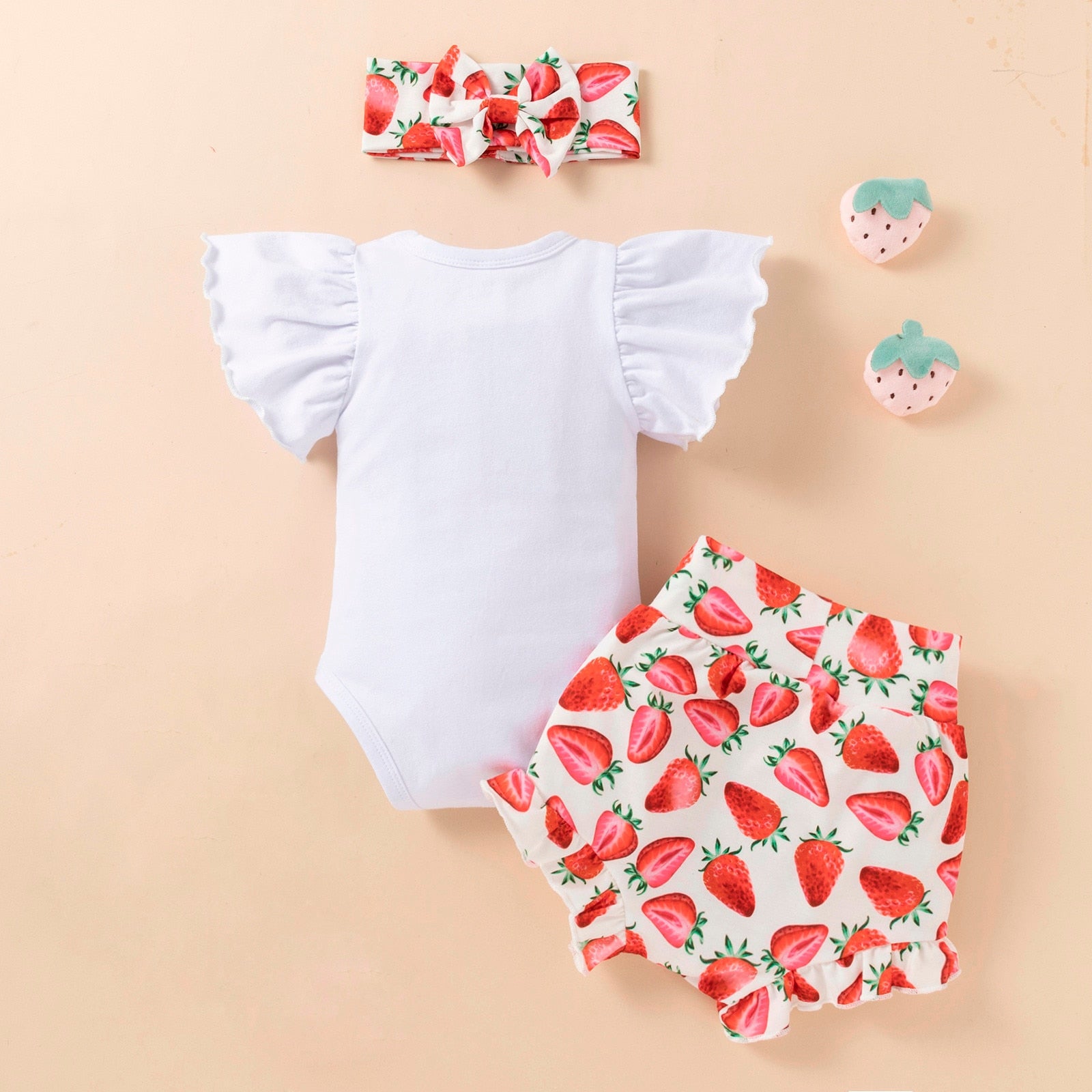 Cute 3-Piece Infant Outfits with Short Sleeve Bodysuit, Floral Shorts, and Headband for Newborn Boys and Girls