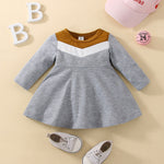 Autumn Baby Girls Cute Dress - Long Sleeve Patchwork A-line - Babbez