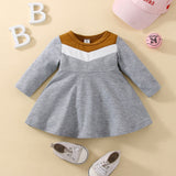 Autumn Baby Girls Cute Dress - Long Sleeve Patchwork A-line - Babbez