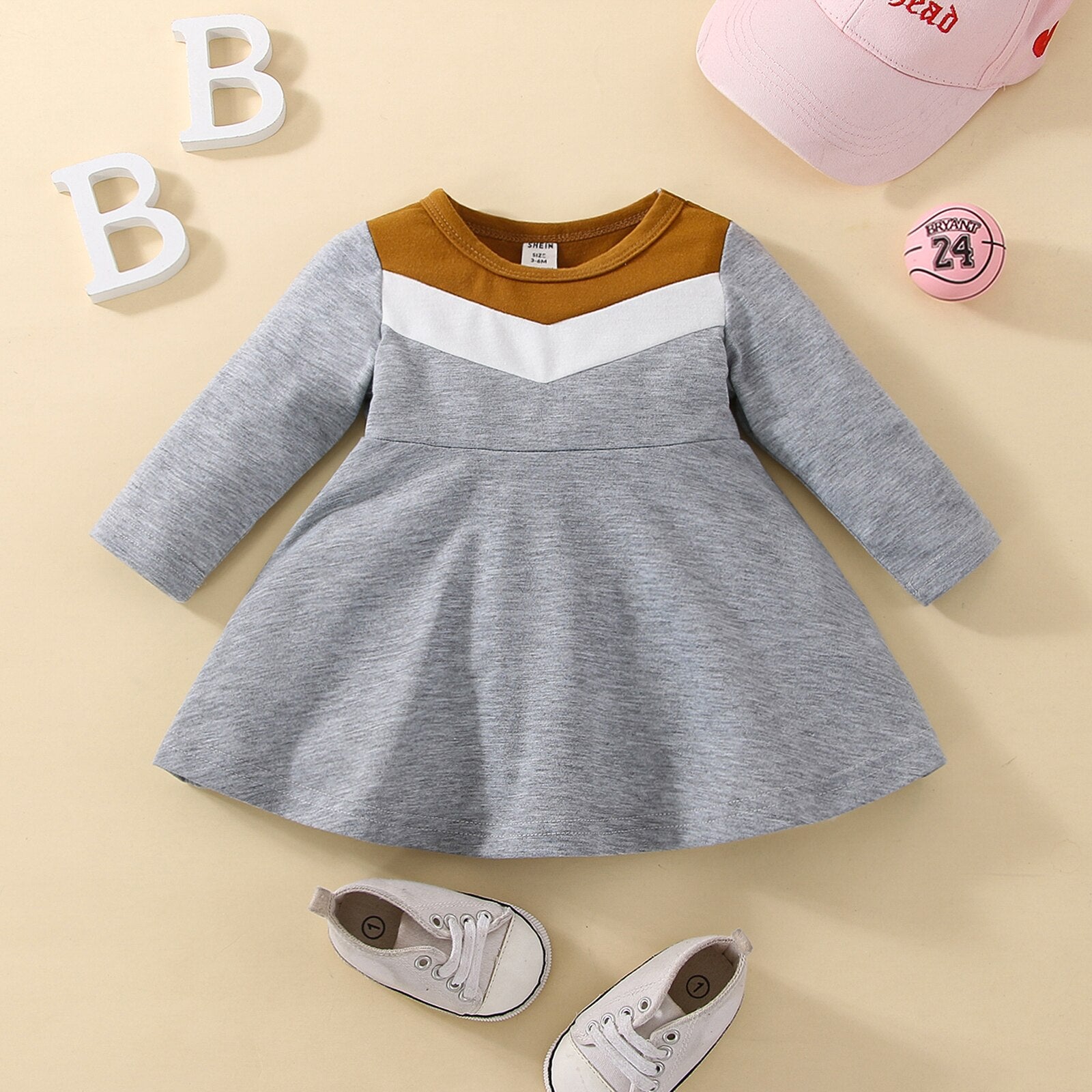 Autumn Baby Girls Cute Dress - Long Sleeve Patchwork A-line - Babbez