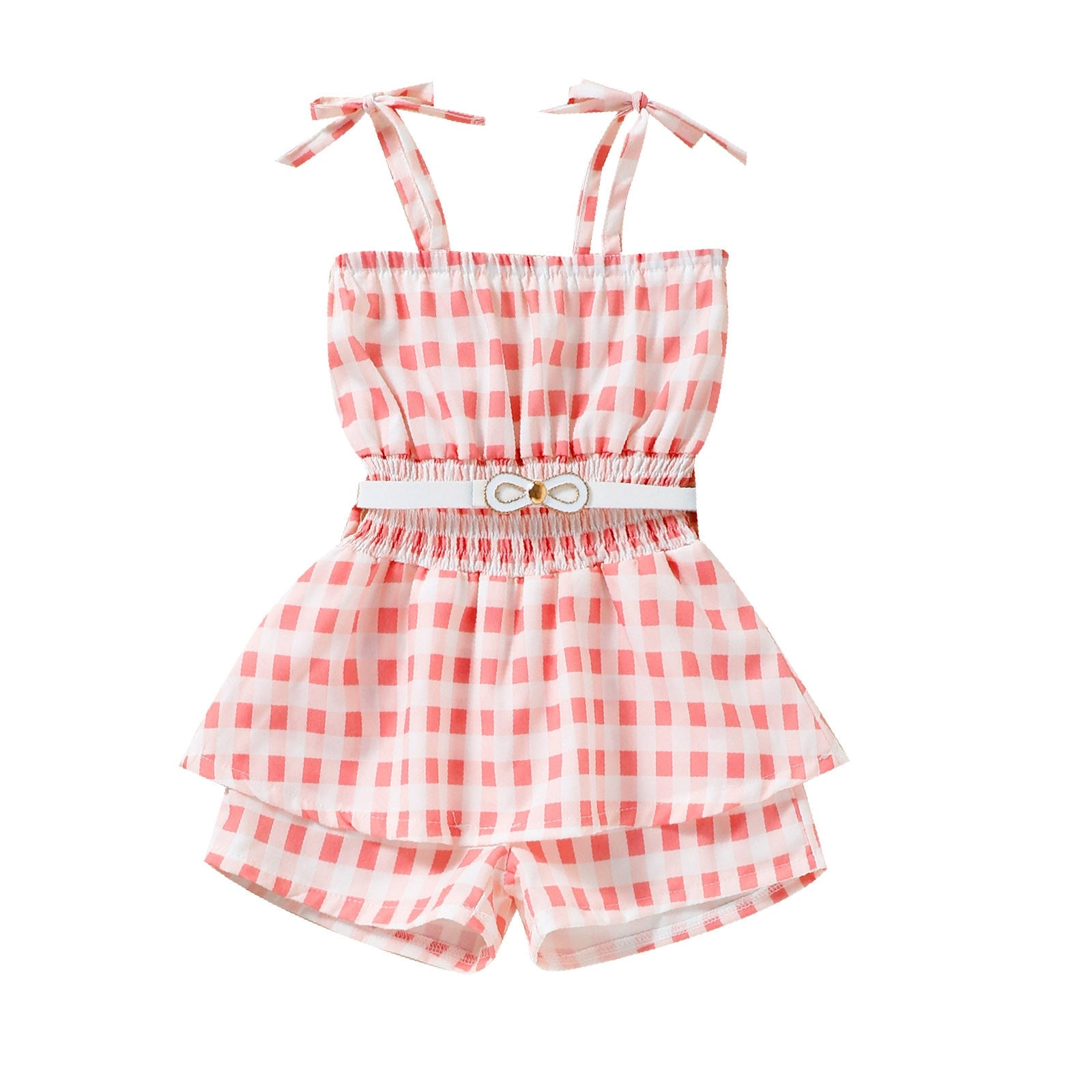 Trendy Toddler Girls Romper with Plaid Print and Suspender Design for Summer