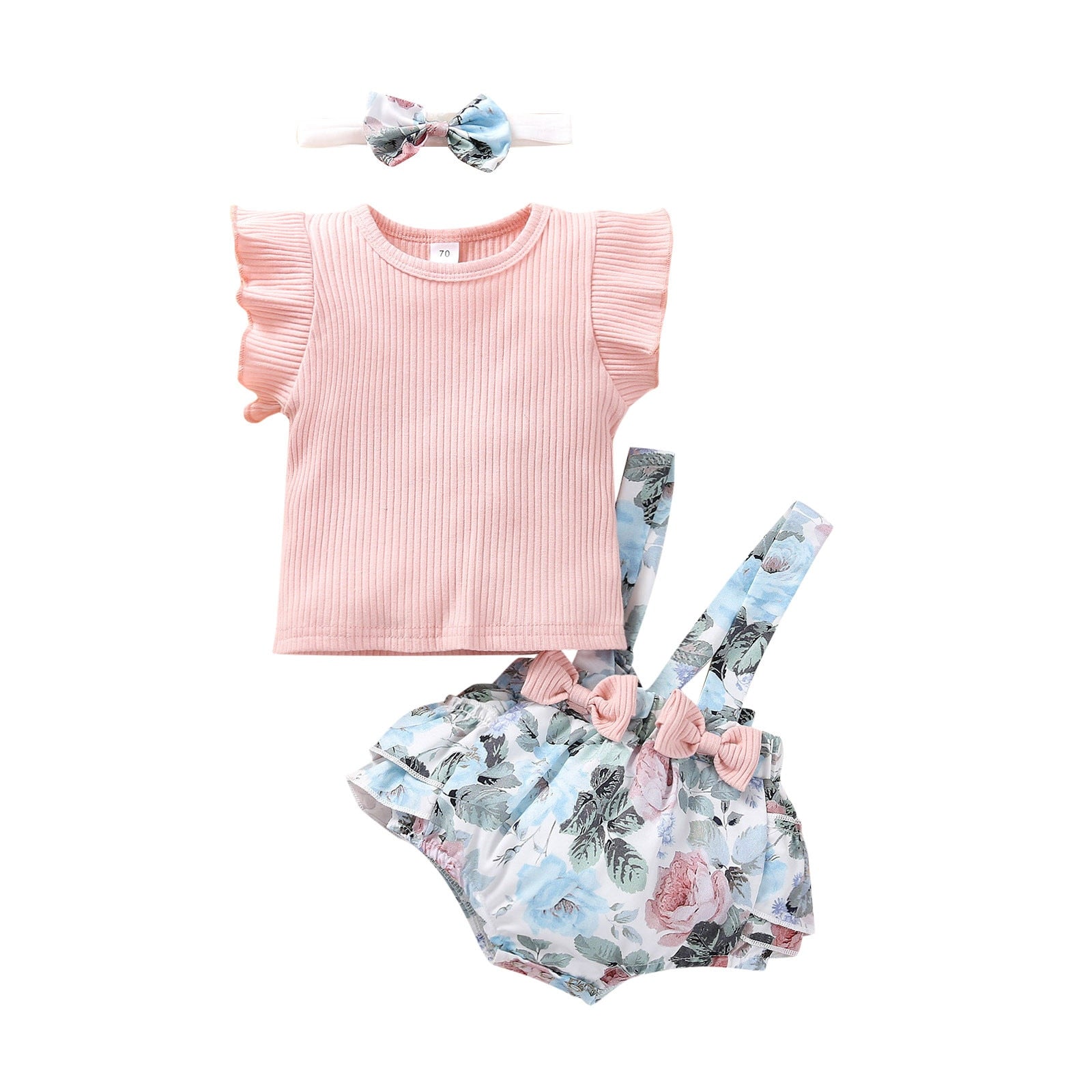 Adorable Newborn Infant Baby Girl Clothes Set with Soft Knitted T-Shirt, Bow Flower, Leopard Suspender Shorts