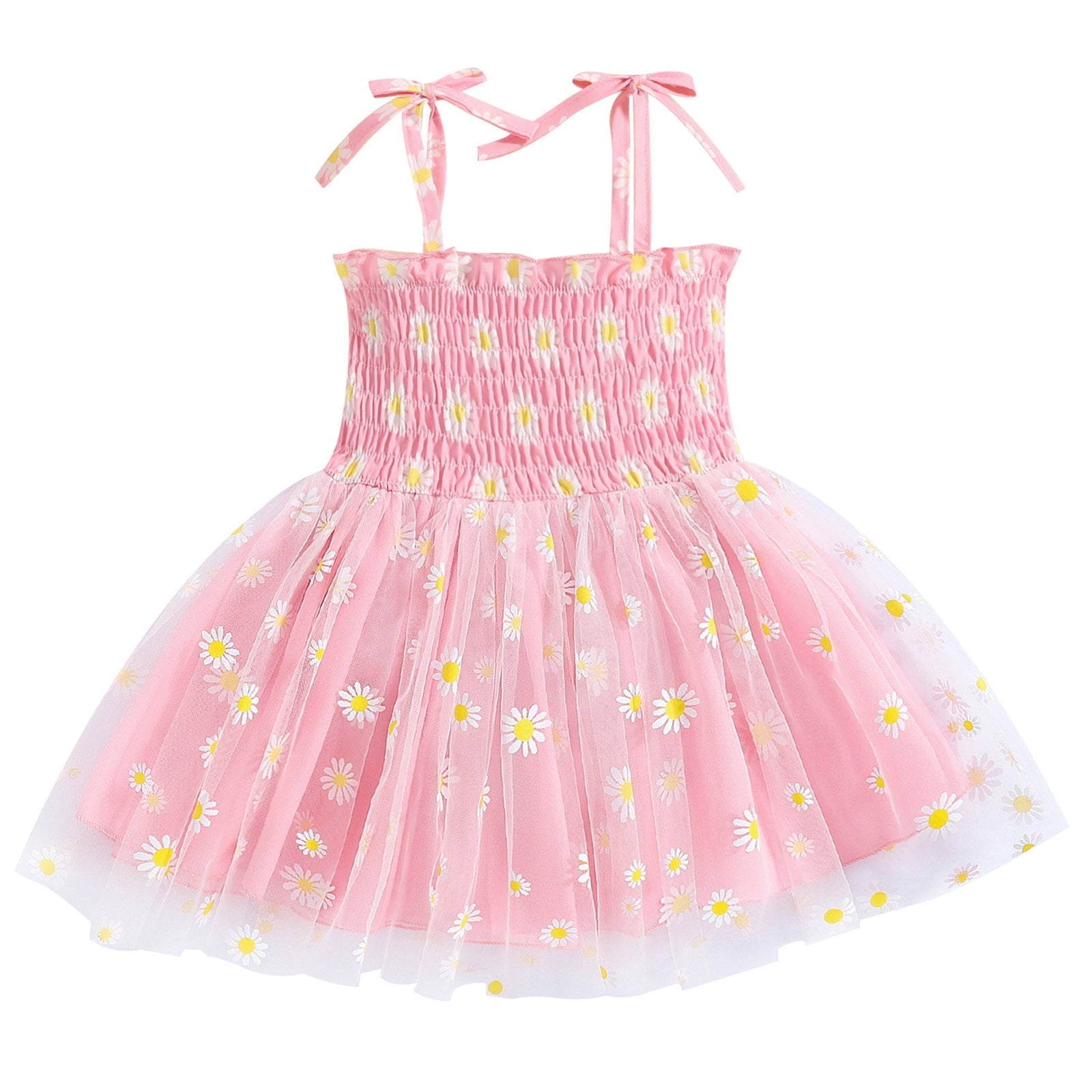 Summer Floral Print Toddler Girls Dress - Sleeveless Beach Tutu Dress Layered Tulle Dress