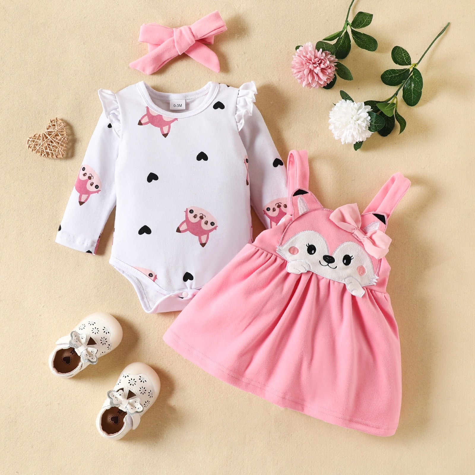 Adorable Fox and Elephant Baby Girl Outfit Set for Parties and Playtime