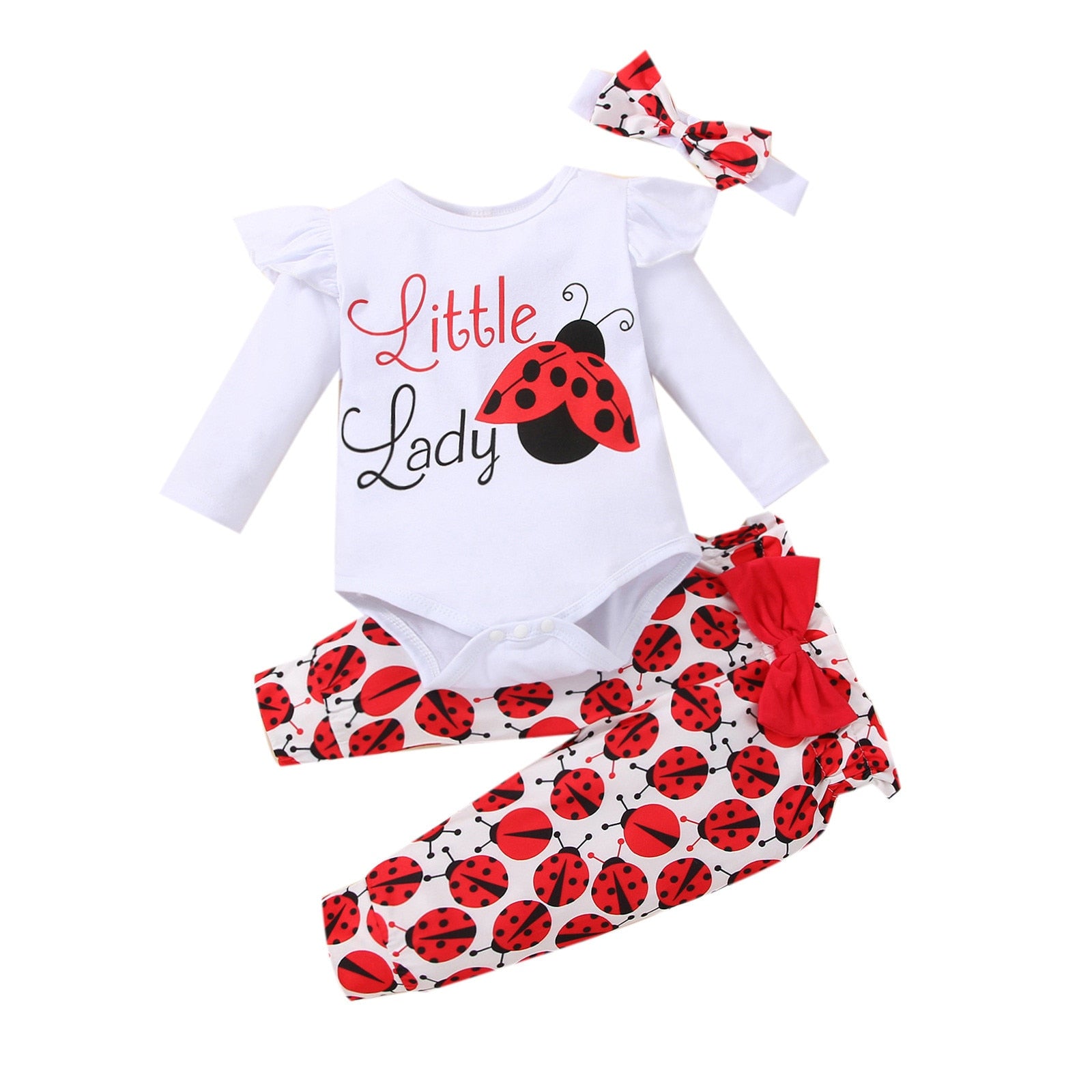 Adorable 3pcs Ruffle Baby Girl Clothes Set for Spring: Long Sleeve Tops Romper, Pants, and Headbands