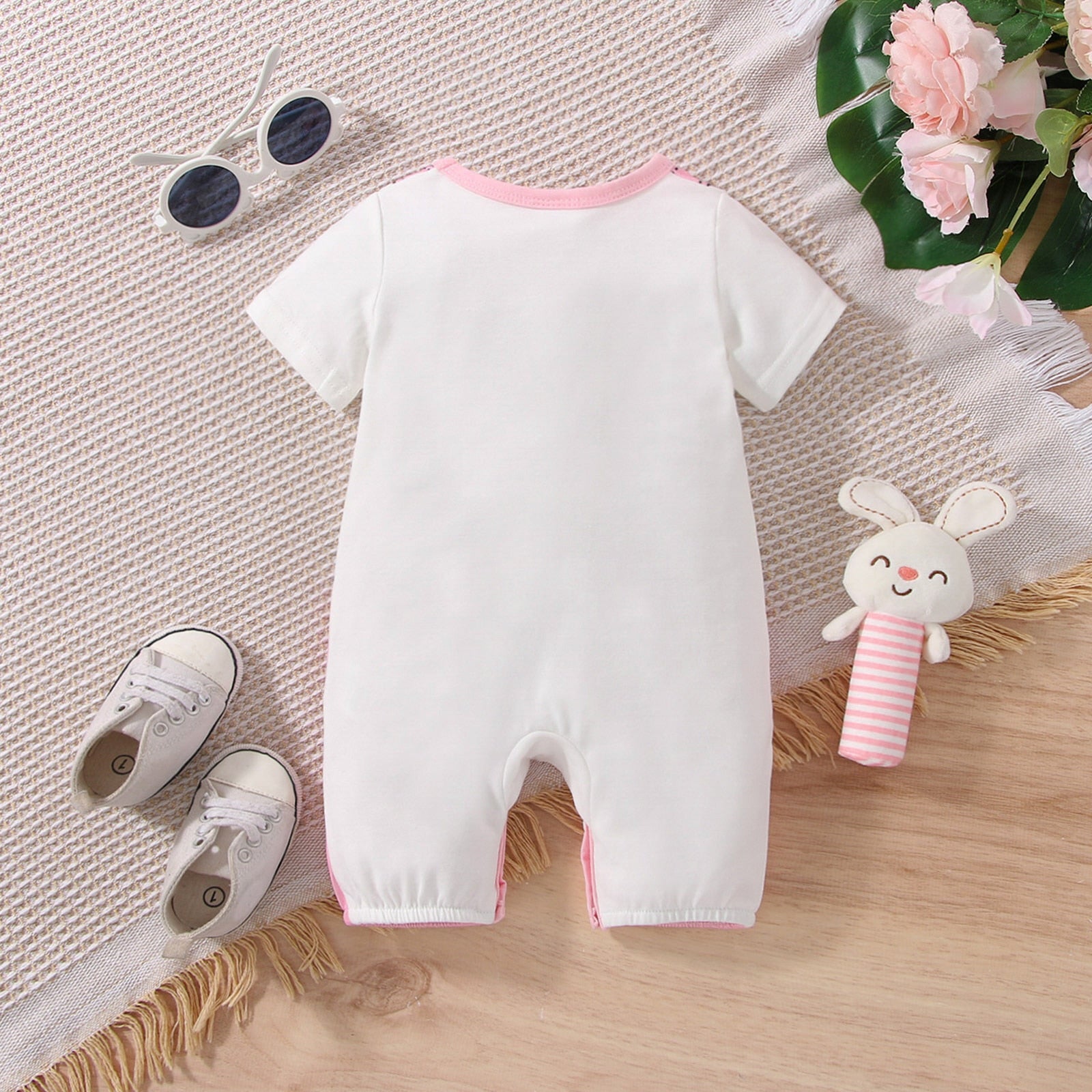 Adorable Baby Girl Cat Print Short-sleeve Faux-two Jumpsuit