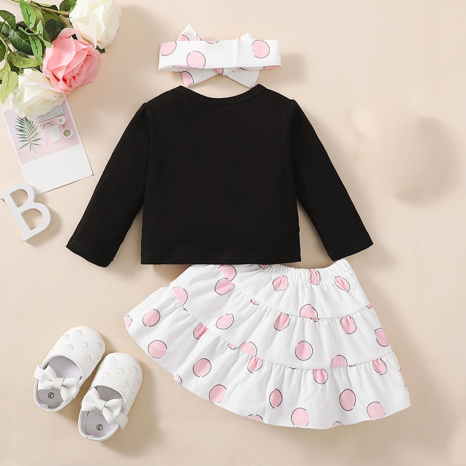 Easter Baby Girls Clothes Sets: Bunny Bow T-shirt, Dot Ruffle Skirt, and Headband Sets for Newborns and Toddlers