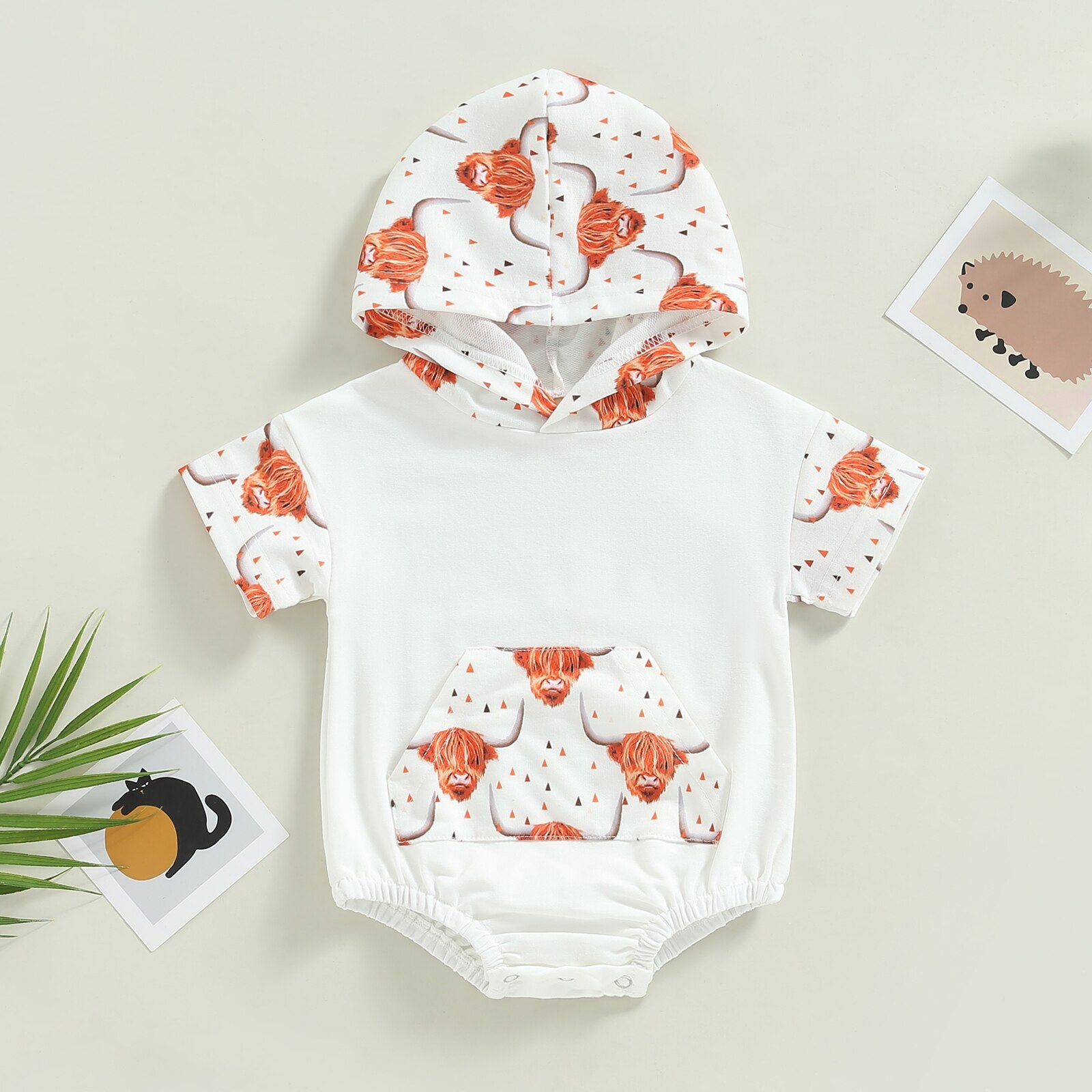 Fashionable Cattle and Cactus Print Newborn Baby Rompers for Boys and Girls