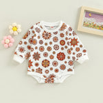 Retro Floral Long Sleeve Sweatshirt Bodysuit for Baby Girls - Babbez