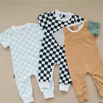 Infant Baby Checkerboard Plaid Printed Romper Jumpsuits - Babbez