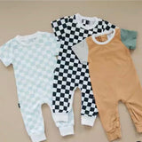 Infant Baby Checkerboard Plaid Printed Romper Jumpsuits - Babbez