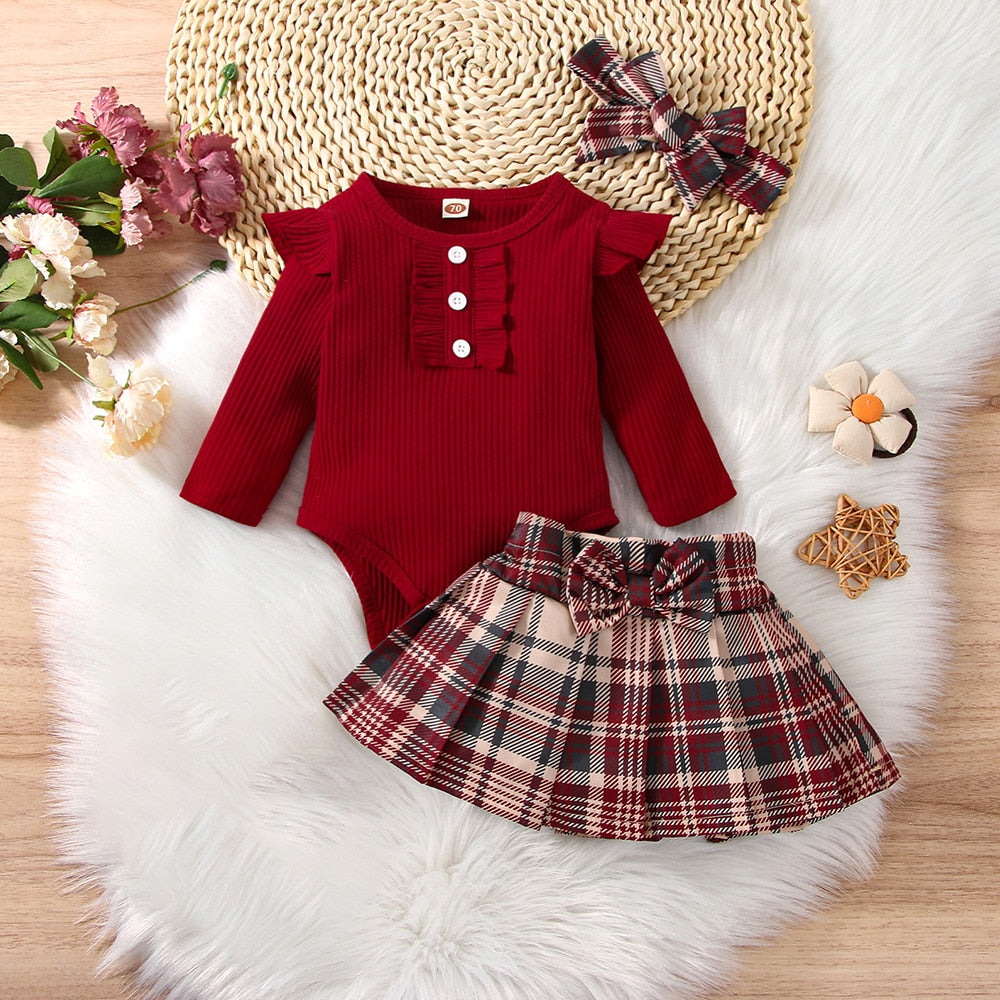 Preppy Style Baby Girl Dress Sets - Cute Skirt and Bodysuit for Spring and Autumn