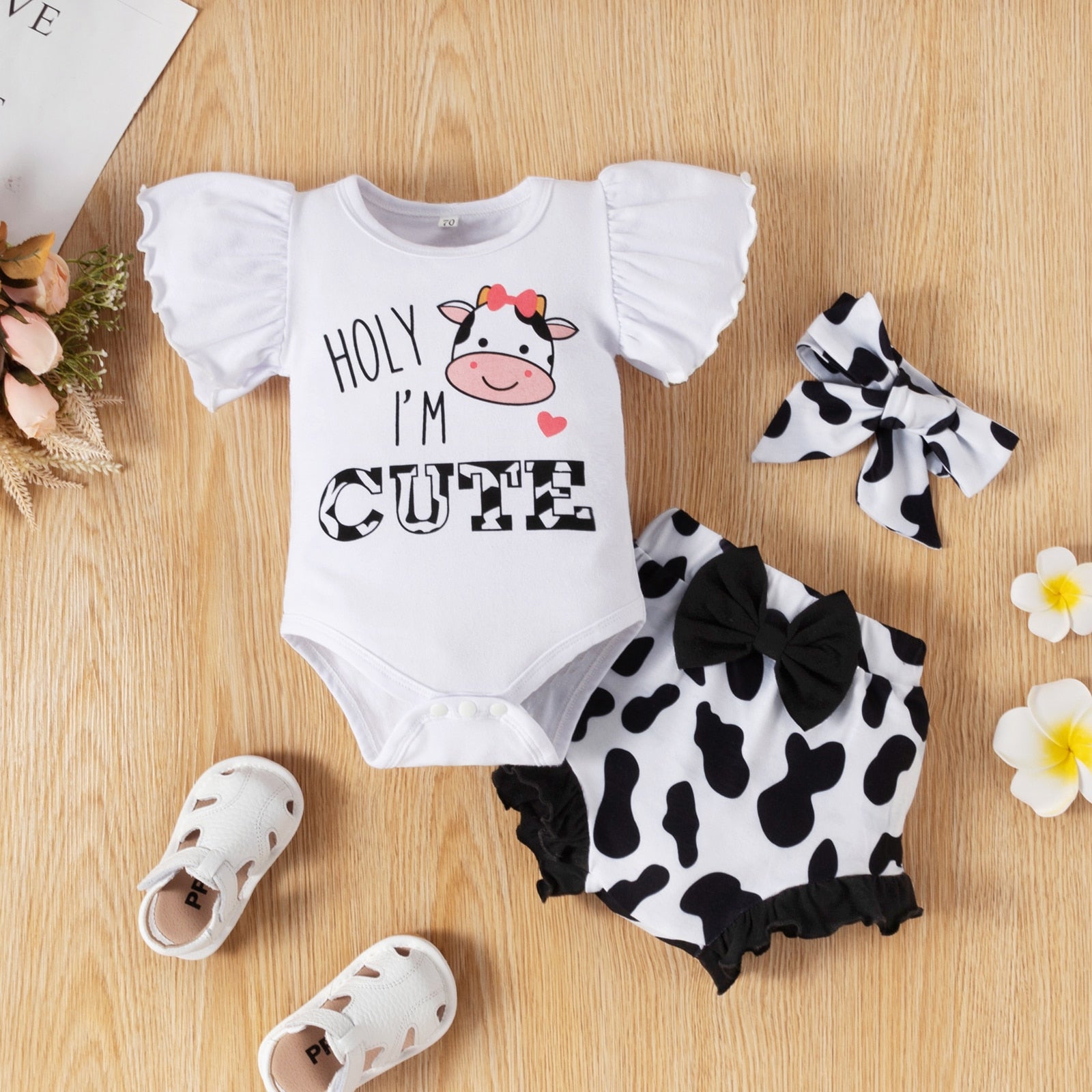 Adorable Summer Baby Girl Outfit Sets with Ruffles Sleeve Printed Bodysuit and Cartoon Lobster PP Pants