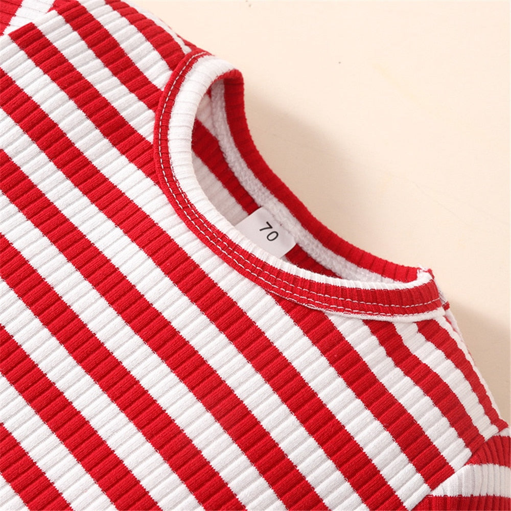 Adorable Baby Christmas Costume Set: Red Striped Top and Deer Overalls