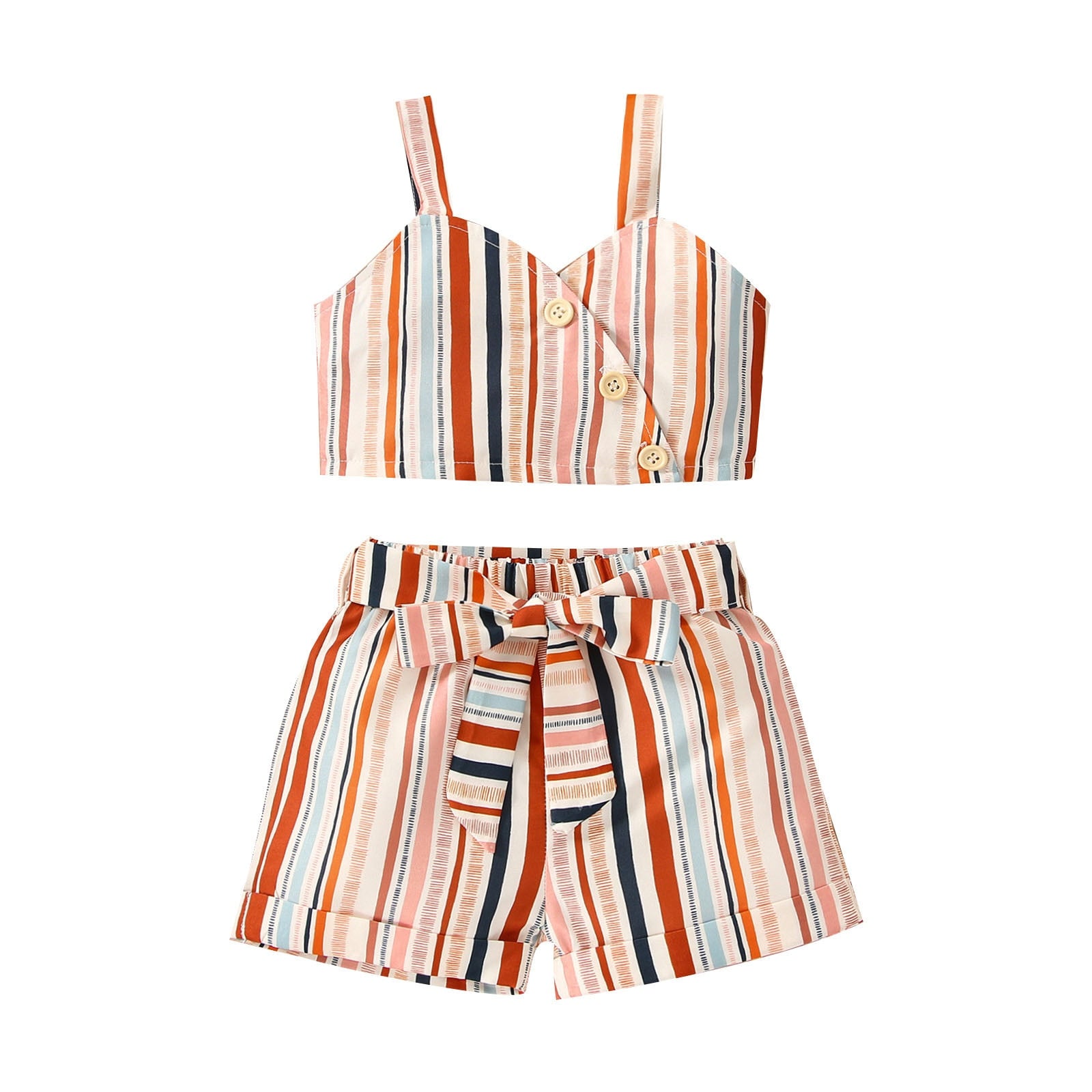 Fashionable Toddler Girls Striped Vest and Bowknot Shorts Set