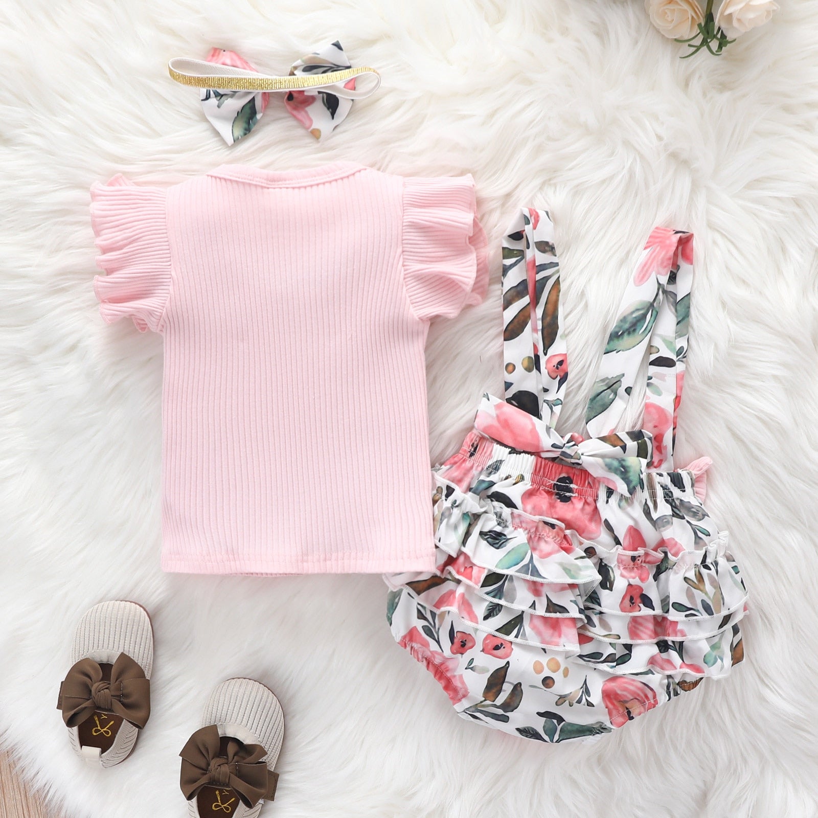 Adorable and Comfortable Newborn Baby Girls Summer Clothing Sets - T-Shirt Tops, Romper Shorts and Headband Sets