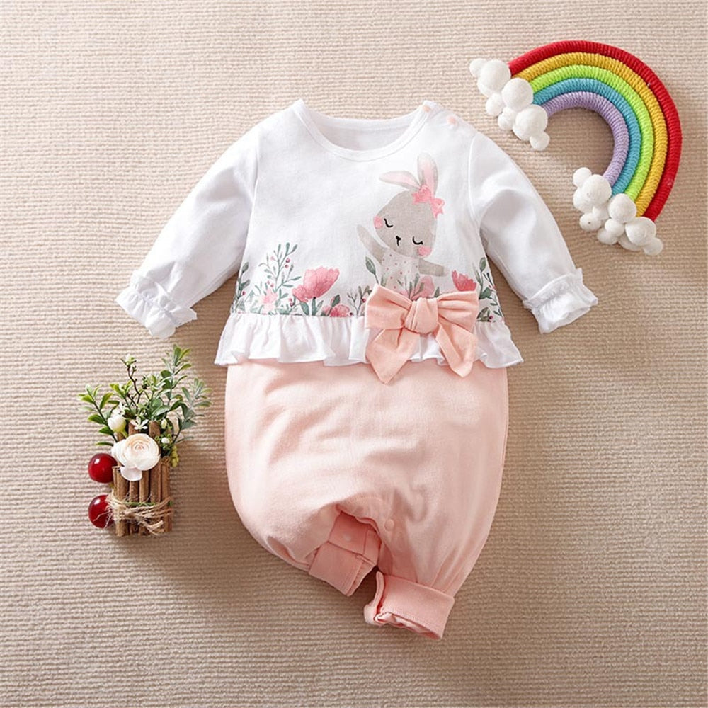 Adorable Patchwork Baby Girl Rompers with Bowknot and Fun Prints