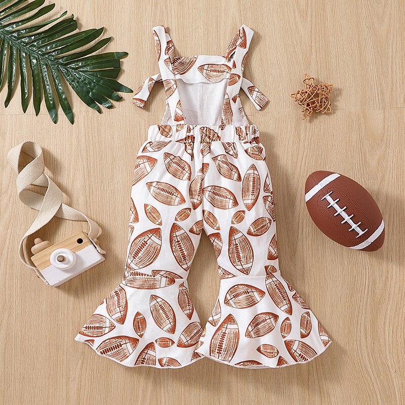 Toddler Baby Girl Bell-Bottom Jumpsuit with Rugby Leopard Print