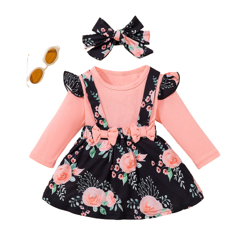 Newborn Baby Girl Dress Clothing Sets - Fashionable Infant Outfit Jumpsuit Romper Top with Bow and Skirt Bodysuit - Perfect Costume for Kids