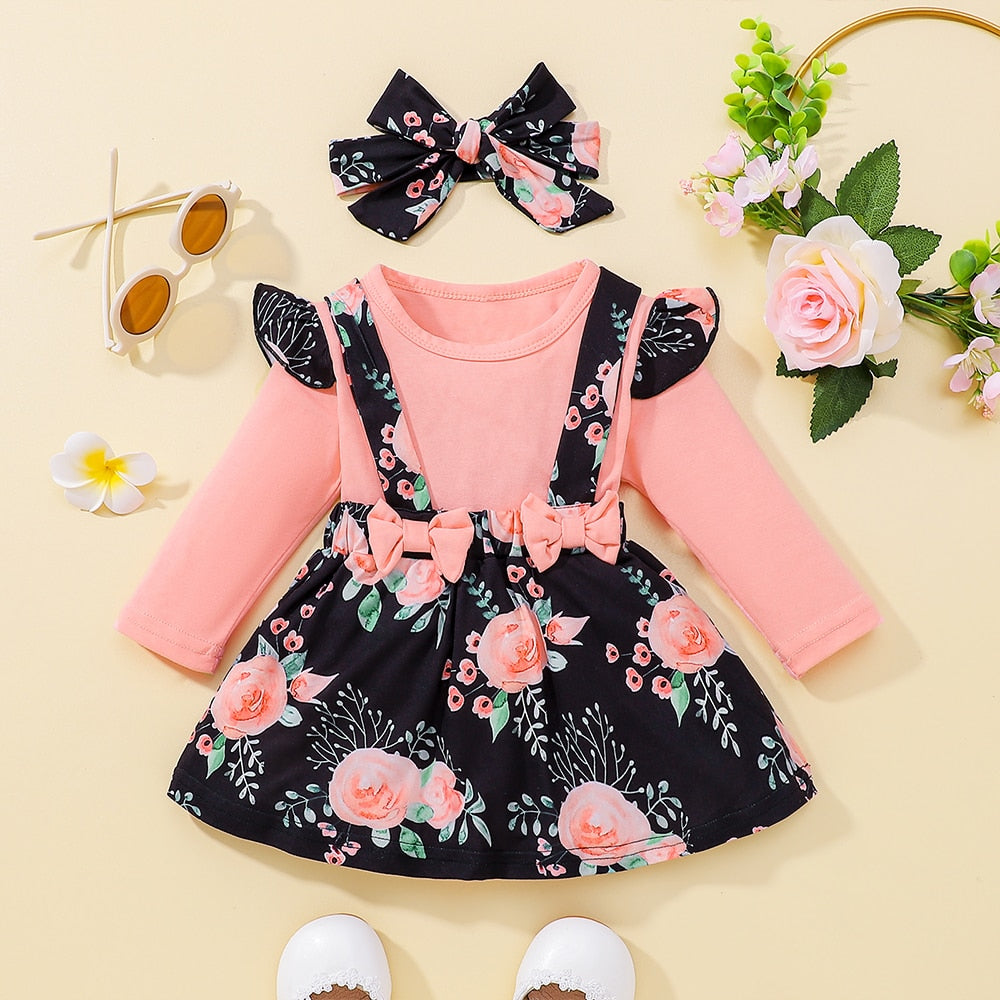 Newborn Baby Girl Dress Clothing Sets - Fashionable Infant Outfit Jumpsuit Romper Top with Bow and Skirt Bodysuit - Perfect Costume for Kids