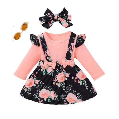 Adorable 3-24M Newborn Baby Girl Clothing: Romper Dress Outfits with Jumpsuit Top, Bow and Floral Dress for Kids