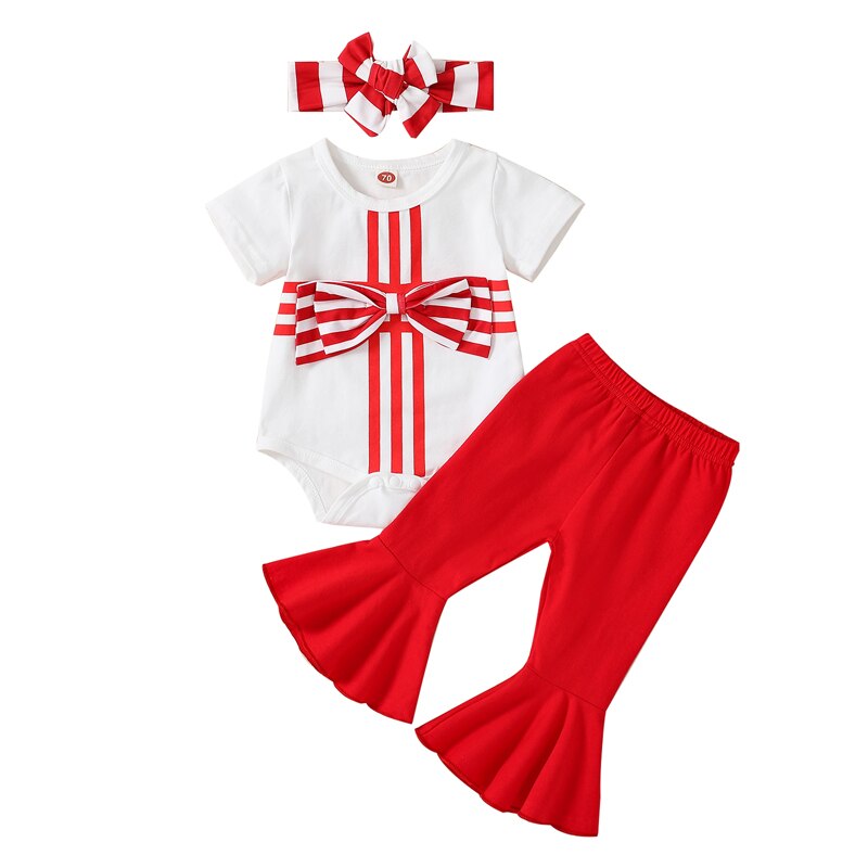 Stylish Infant Baby Girl Stripe Romper and Flare Pants Set