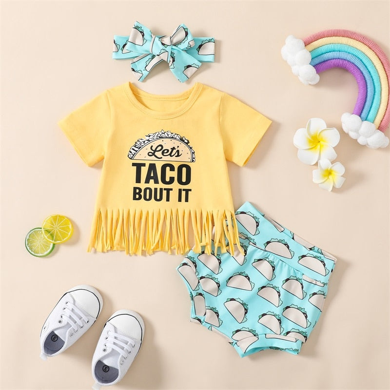 Newborn Baby Girl Summer Clothes Sets with Letter Print Short Sleeve T-shirt and High Waist Shorts