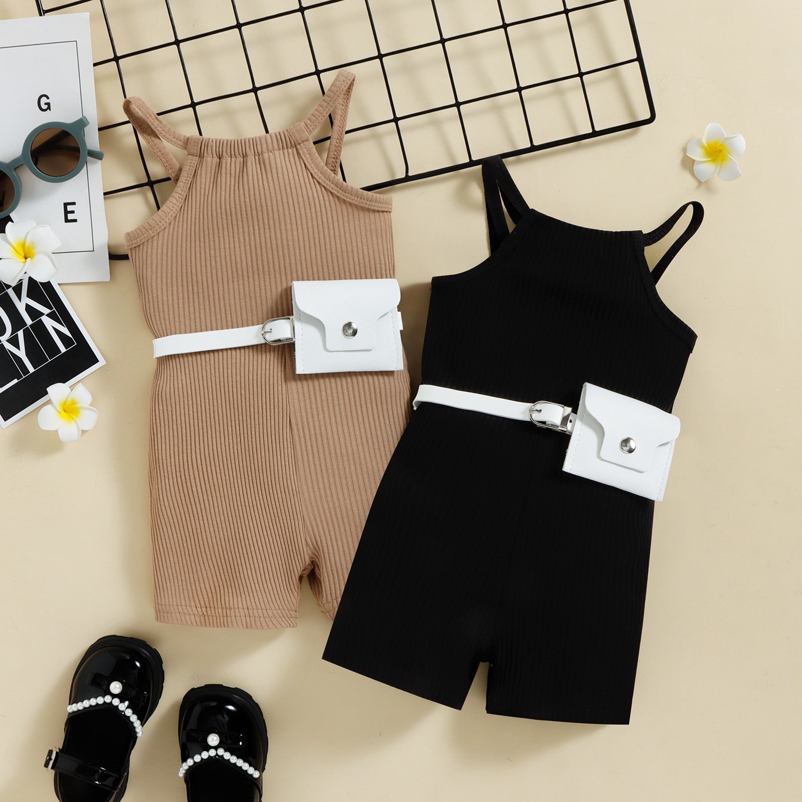 Summer Fashion Kids Girls Jumpsuits With Waist Bag