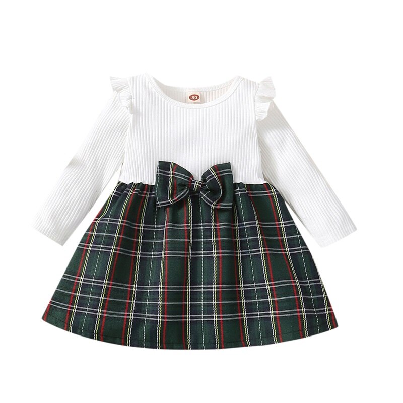 Adorable Baby Girl Plaid Dress with Ruffles and Long Sleeves