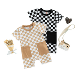 Stylish Black and White Plaid Baby Romper with Pockets