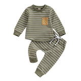 Spring Kid Clothes Boy Clothes Set Letter Cow Head Print Long Sleeve Sweatshirt + Solid Color Trousers Baby Clothing - Babbez