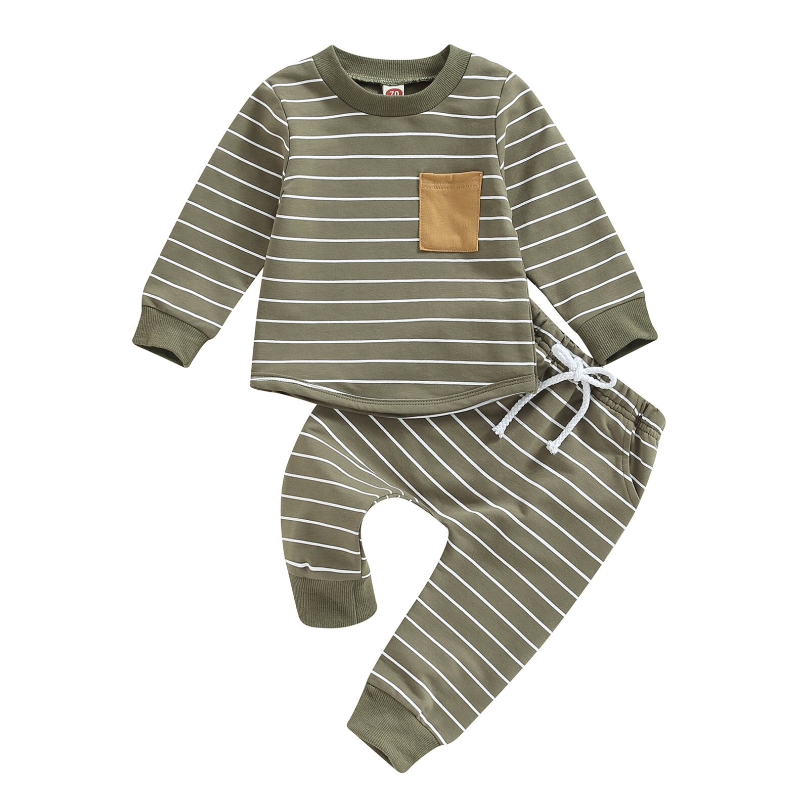 Spring Kid Clothes Boy Clothes Set Letter Cow Head Print Long Sleeve Sweatshirt + Solid Color Trousers Baby Clothing - Babbez