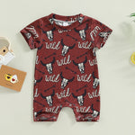 Summer Rompers for Baby Boys and Girls - Cattle Letter Print Ribbed Short Sleeves Crew Neck - Babbez