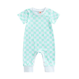 Infant Baby Checkerboard Plaid Printed Romper Jumpsuits - Babbez