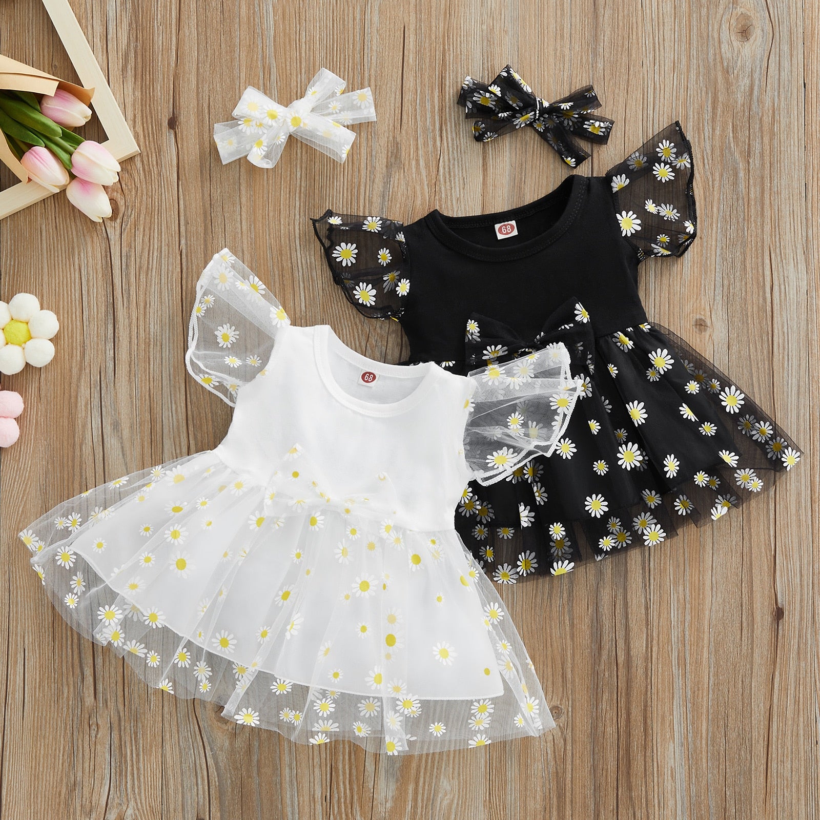 Summer Princess Baby Girls Tutu Dress with Ruffles, Fly Sleeve, and Sunflowers Print