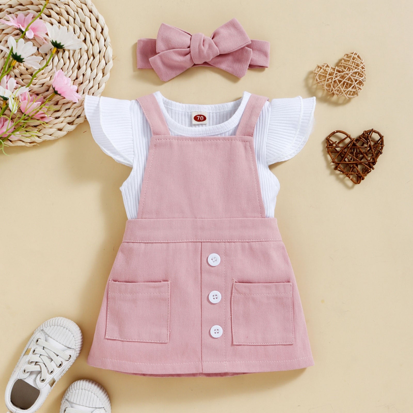 Fashionable Infant Baby Girl Summer Clothes Set - Ribbed Romper, Suspender Skirt, and Headband Sets for a Perfect Look