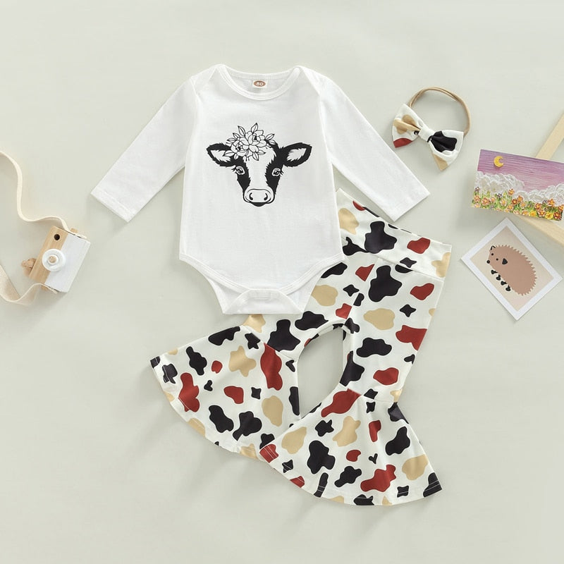 Cute Cow Print Baby Girl Clothing Set