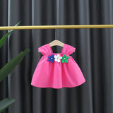 Summer Simple Solid Color Flower Dress for Baby Girls