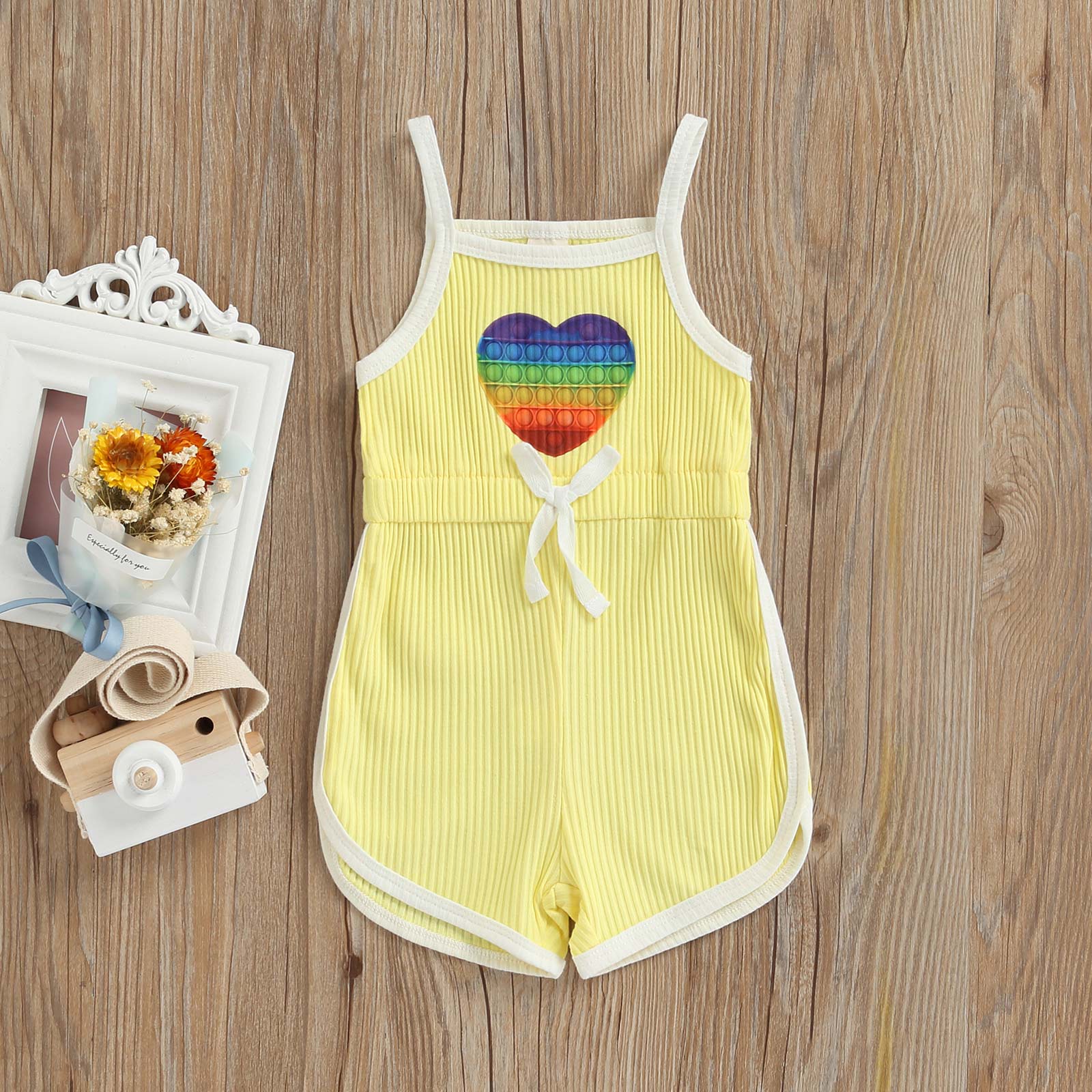 Adorable Summer Jumpsuits for Kids Girls: Heart Print Strap Playsuits