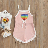 Adorable Summer Jumpsuits for Kids Girls: Heart Print Strap Playsuits