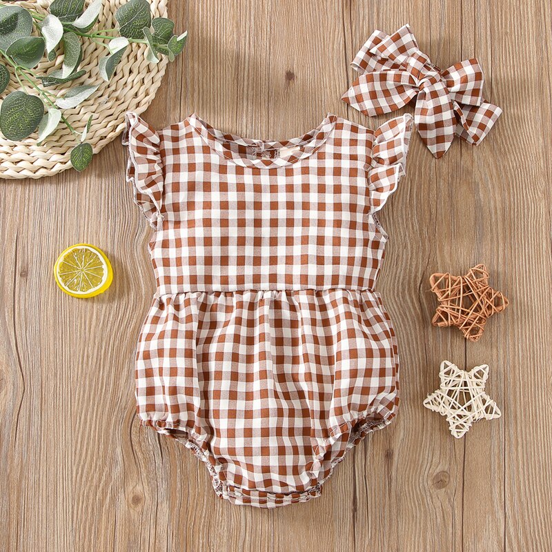 Cute Summer Plaid Rompers for Newborn Baby Girls