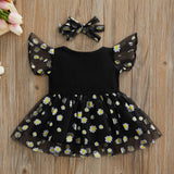 Summer Princess Baby Girls Tutu Dress with Ruffles, Fly Sleeve, and Sunflowers Print