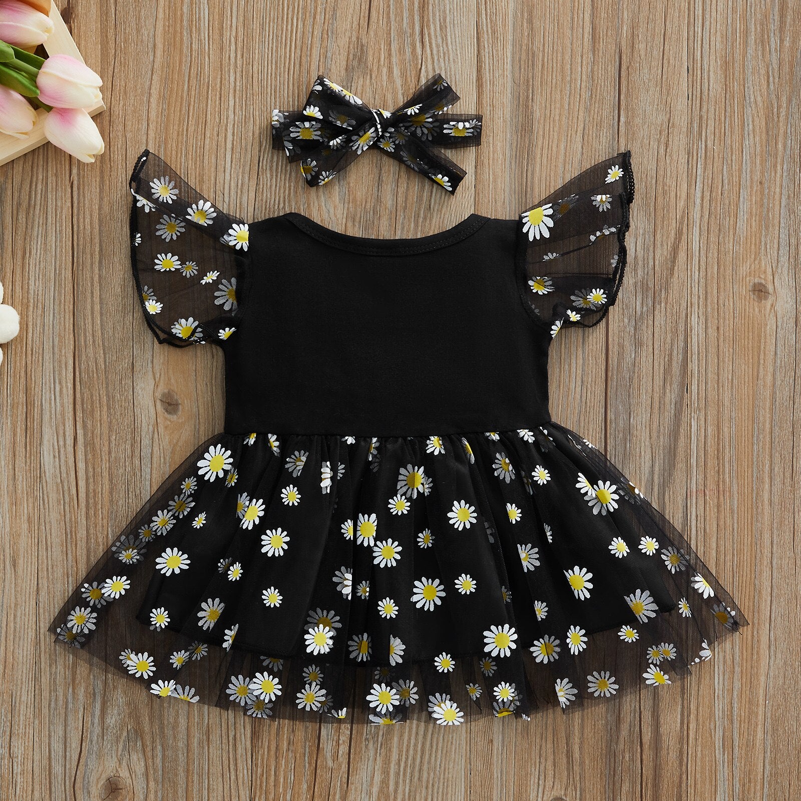 Summer Princess Baby Girls Tutu Dress with Ruffles, Fly Sleeve, and Sunflowers Print