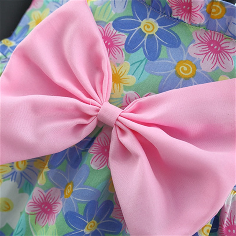 Sweet Summer Sleeveless Dresses for Baby Girls with Flower Bow Knot Detail