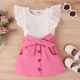 Adorable Floral Dress Set for Baby Girls - Short Sleeve Tops and Skirt