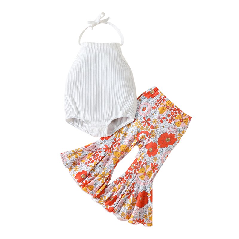 Stylish Summer Newborn Baby Girls Clothes Sets with Knitted Bodysuits and Flare Pants