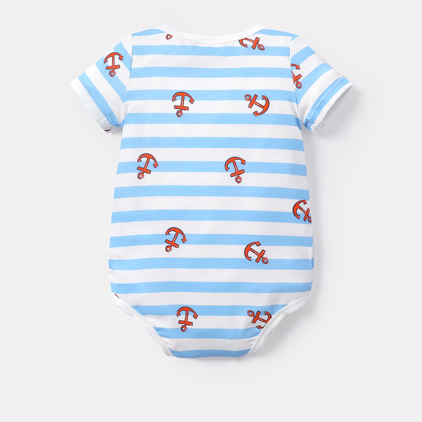 Adorable Baby Boy Crab Print Blue Striped Short-sleeve Romper